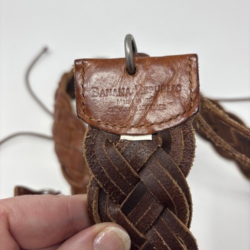 BANANA REPUBLIC breiter geflochtener brauner Gürtel Gr. L Echtleder Bindeverschluss Boho - Bild 5 von 16