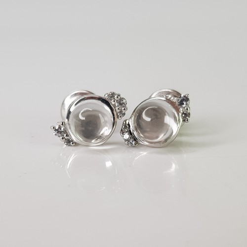 Sterling Silver 925 Silver Glass Crystal Dome Stud Earrings Modernist Eye design - Picture 2 of 14