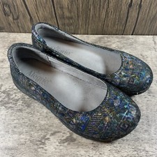 Alegria PET-321 Petal Rave on the Nile Blue Metallic Print Ballet Flat Shoe US 7