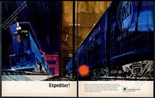 1967 Norfolk and Western railroad train GREAT dramatic art GM vintage print ad
