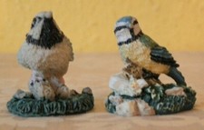 Vintage Kismet collection 2 x Garden bird Blue Tit and Yellow Tit on log resin