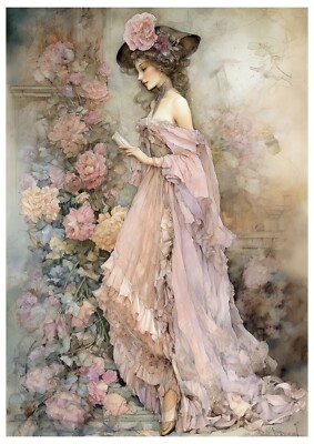 Reispapier-Motiv Strohseide-Decoupage-Vintage-Paris Lady-19940