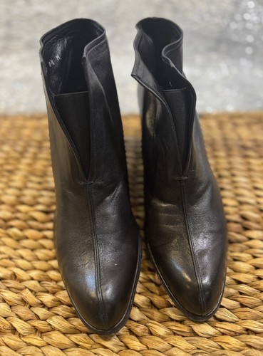 Stuart Weitzman Ankle Boots Women's Sz 8.5 Shoes M Black Leather Split Toe Wedge - Picture 8 of 12