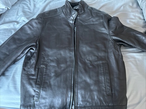 Dockers Premium Men's Black New Zealand Lamb Leather Jacket Size L