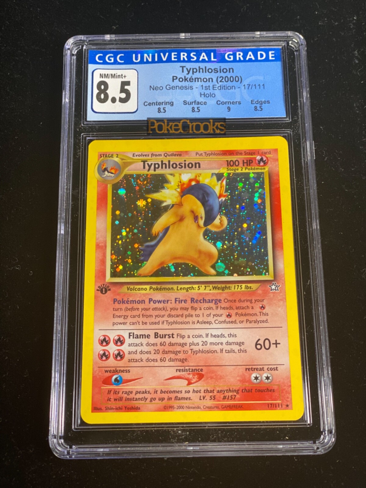 2000 Pokémon Neo Genesis 1st Edition Typhlosion 17/111 NM/Mint+ CGC 8.5 Swirl 💫