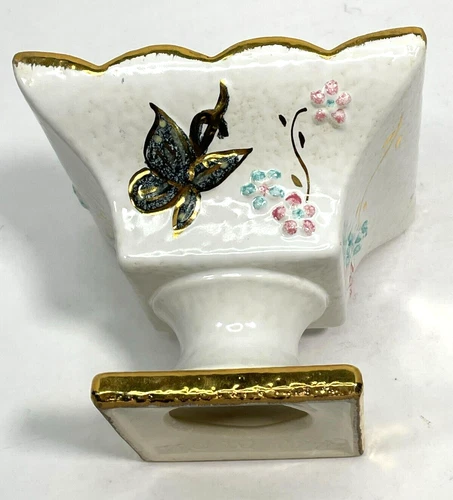 Hull Pottery Butterfly Compote Candy Dish Gold Trim square pedestal