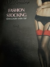Hunkemöller Fashion Stocking/ Strapsstrümpfe 20Den Satin Top Schwarz/rot S/M Neu