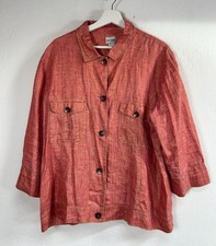 Chico s Women s Red Button-Front Linen Jacket Size 3 Lightweight with Pockets