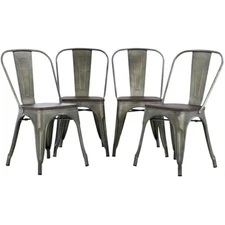 | metal dining chairs with wooden seat | set of 4 | bronze | stackable