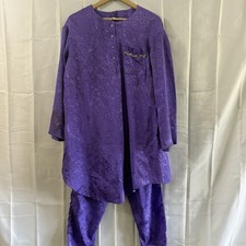 3 Pc Set Purple Pajama Sleep Shirt Pants M/L Pjs Shiny Satin Vintage Cami Top