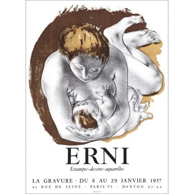 ERNI Hans - Lithographie ''Exposition Galerie Danton, Paris'' 65x47cm - 1957