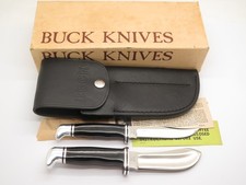 Vtg 1970s Buck 104 Twin Set 103 102 Sportsman Fixed Blade Hunting Knife & Box