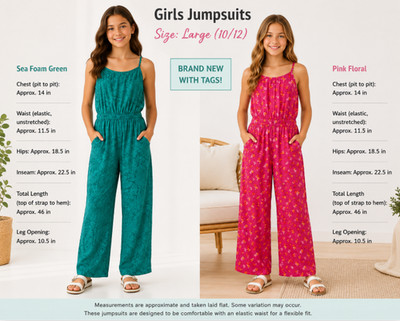 2 Pack Cat & Jack Girls Jumpsuit-Sea Foam Green & Pink Multi-Floral Print