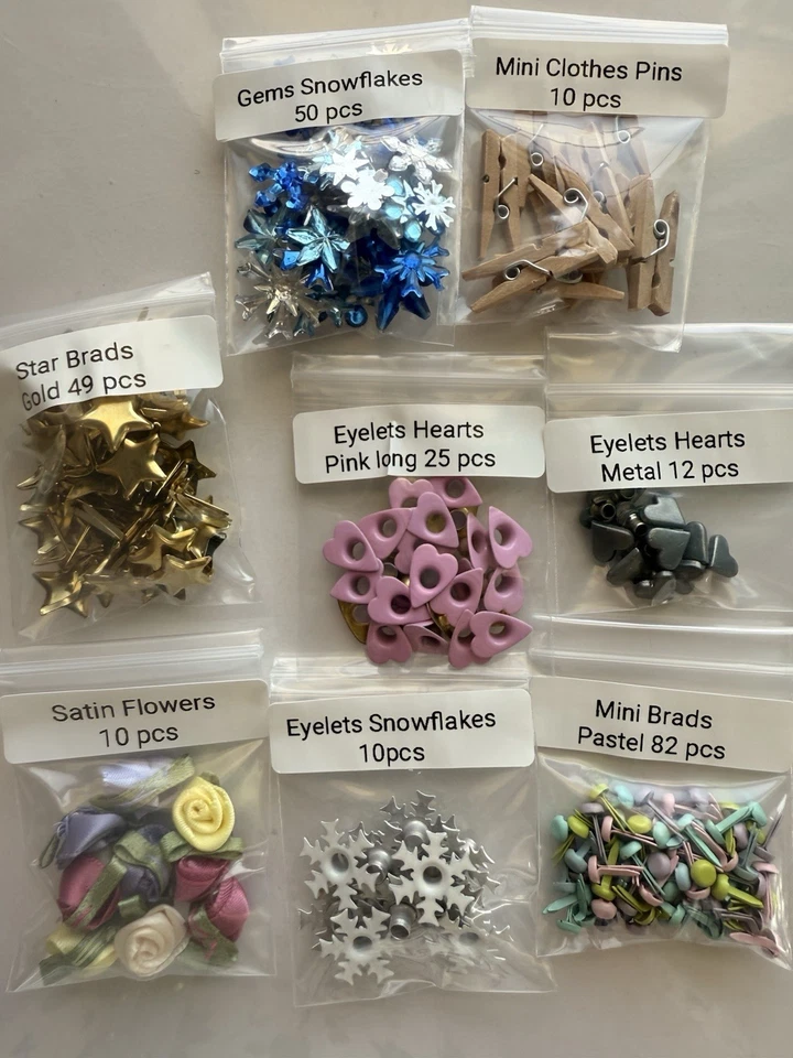 248 pieces EMBELLISHMENTS Lot Stars Snowflakes Hearts FLowers Brads Clothes Pin - Image 2 of 4