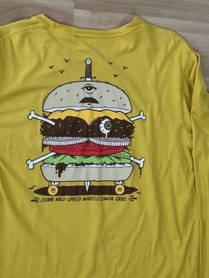 RARE Santa Cruz Slime Balls Skateboards Long Sleeve Yellow Burger Graphic Tee M