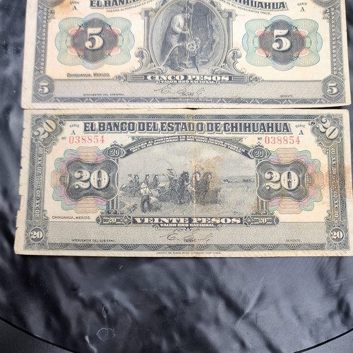1913 El Banco del Estado de Chihuahua 5 10 20 Pesos Series-A Set 💵 - Picture 2 of 5