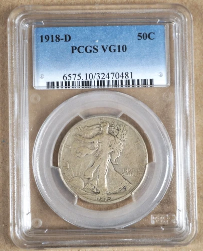 1918-D WALKING LIBERTY HALF DOLLAR PCGS VG10 470481