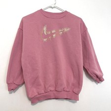NIKE Icon Fleece Crew Sweatshirt Pink Gold Metallic Crewneck GIRLS Medium 10 12