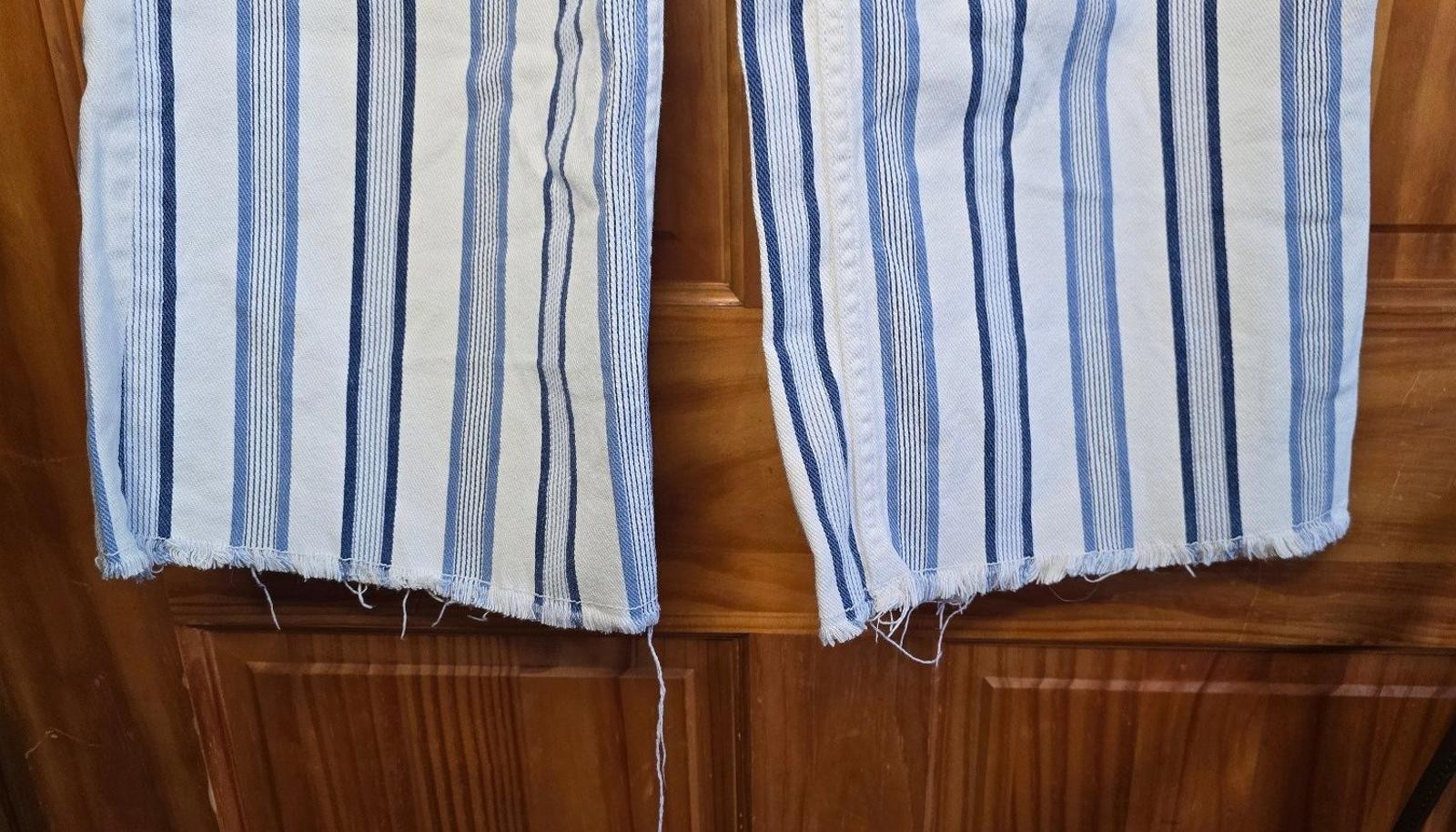 H&M blue and white striped denim flare leg jeans with a raw hem! Size 4 thumbnail 2
