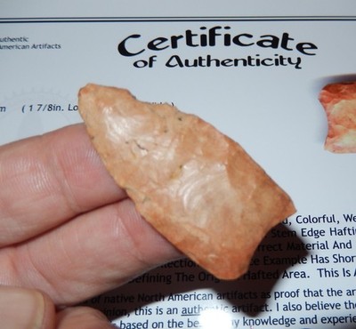 COLORFUL ORANGE PATINATED FLUTED CLOVIS POINT W/KEN PARTAIN COA TENNESSEE C217