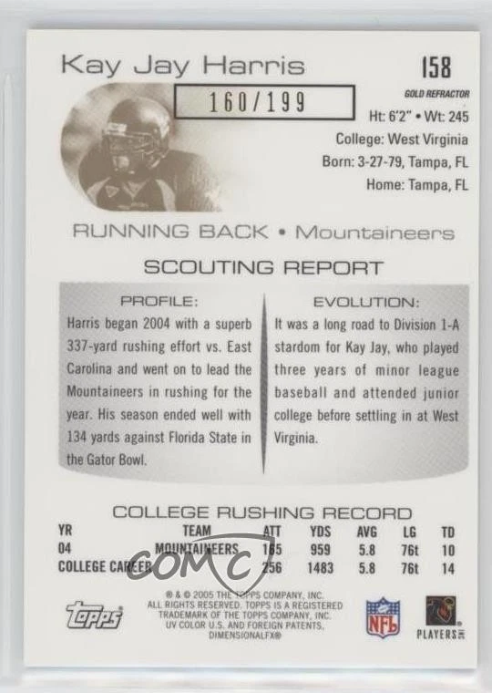 2005 Topps Draft Picks & Prospects Gold Refractor /199 Kay-Jay Harris Rookie RC - Image 2 of 2