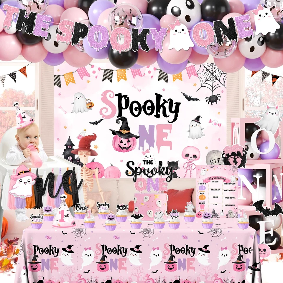 Spooky один день рождения украшения девочка, розовый Хэллоуин вечеринки расходные материалы наборы с... - Изображение 4 из 4