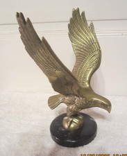 10" Brass eagle in flight paperweight marble base