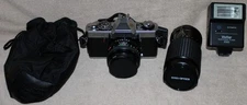 Minolta XG9 Film Camera Rokkor X 50mm + Toyo 75-200mm Lenses, Flash, Tested