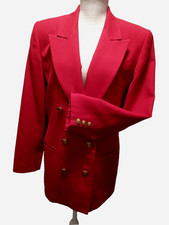 Vtg 90s Talbots Women Red Worsted Wool 2-Breasted Gold Buttons Blazer 8 Made USA
