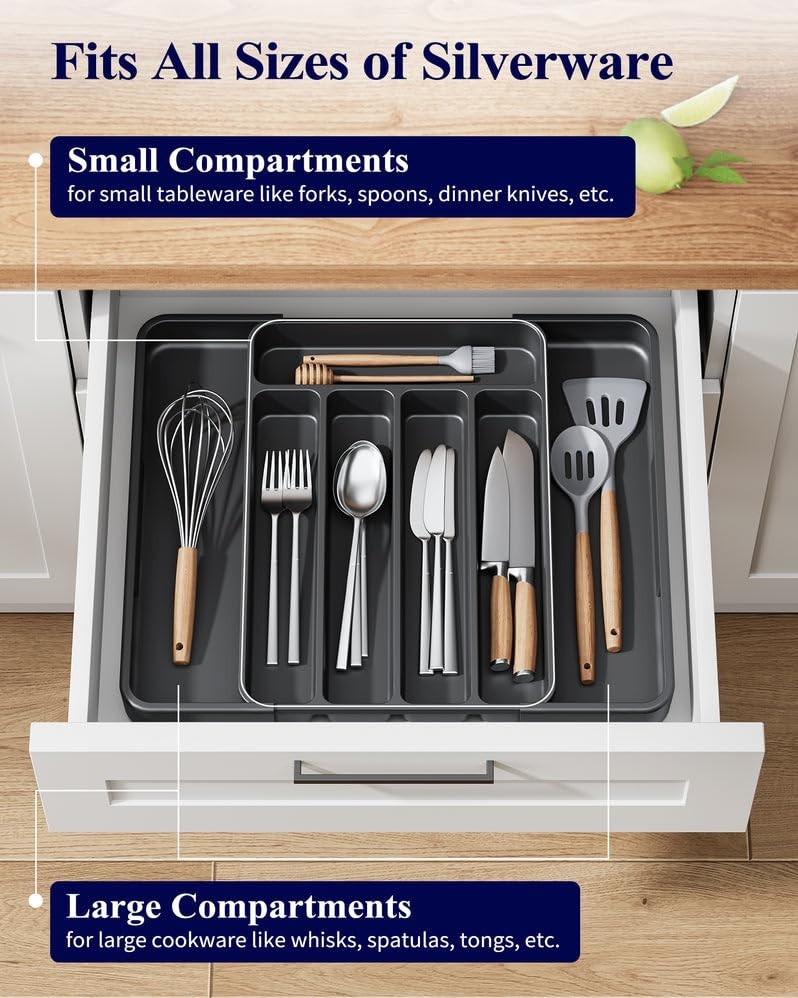 Silverware Organizer - Adjustable Kitchen Drawer Organizer Utensil Organizer C