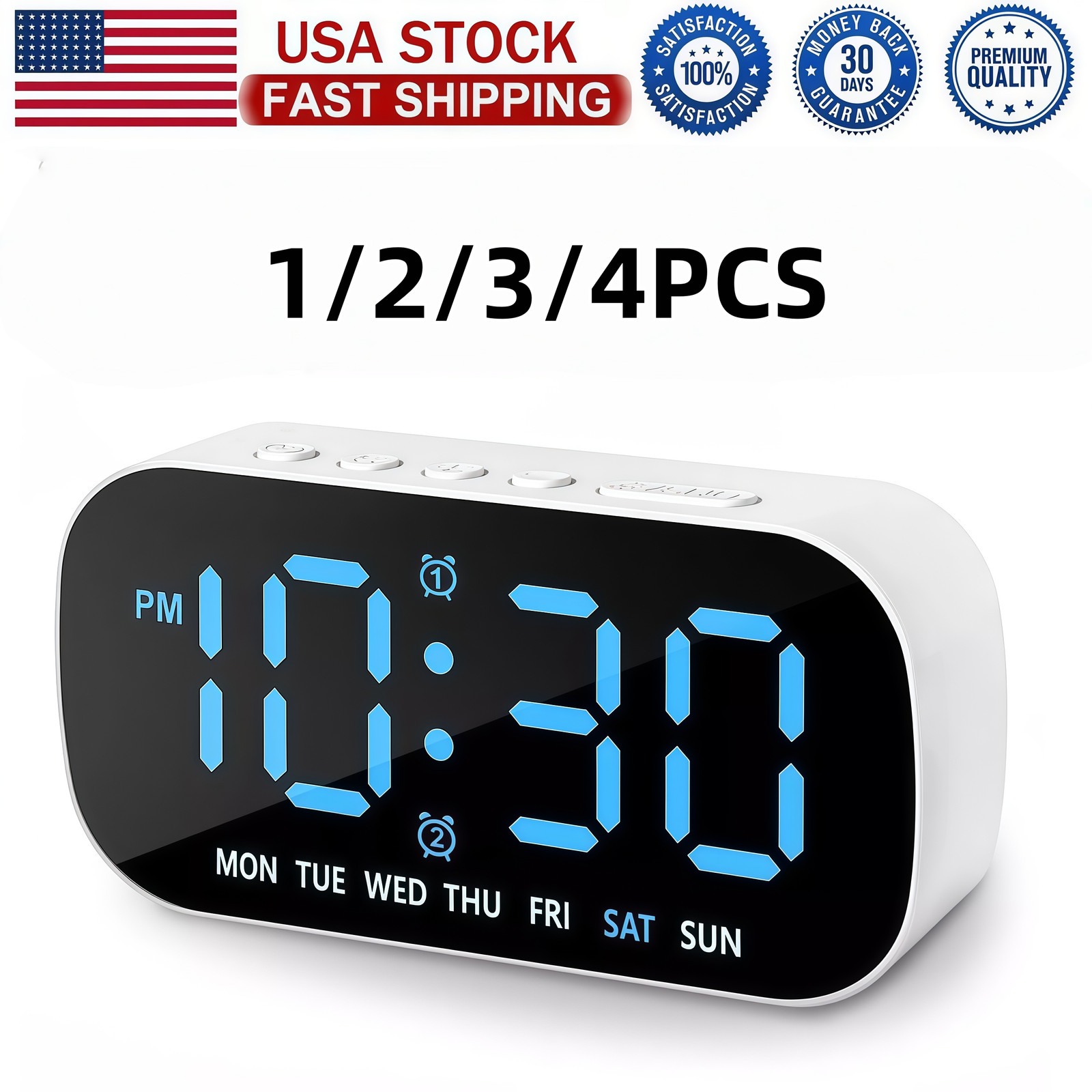 LED Large Display Electric Digital Alarm Clock with Battery Backup and Snooze US