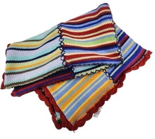 Pottery Barn Kids Crib Blanket Knit Stripe Multicolor Patchwork 100% Cotton