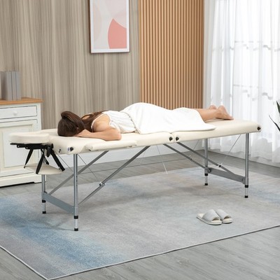 HOMCOM Massageliege höhenverstellbarer Massagebett max. 130 kg Belastbar Beige