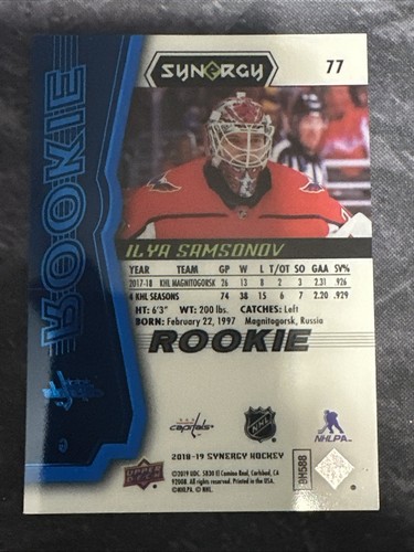2018-19 Upper Deck Synergy Rookie Blue 77 Ilya Samsonov Washington Capitals - Picture 3 of 3