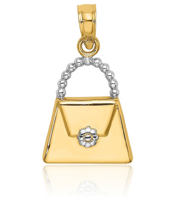 14K massives Gelbgold kleine Handtasche Charm Anhänger Halskette 12,3mm 1/2 Zoll