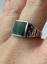 Vintage 925 Sterling Silver Ring Malachite Inlay Square 7.75 Southwestern Native