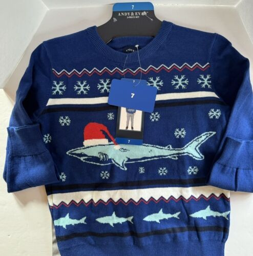 Andy & Evan Boys Blue Shark Jacquard Holiday Sweater Set Size 7 - Picture 5 of 9