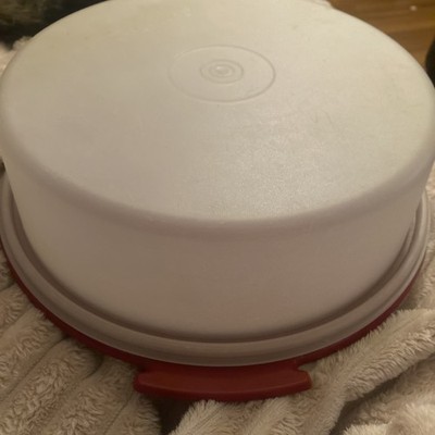 Tupperware VTG 10''X4'' Frosted Cake/Pie Keeper w/ Red Base - #719