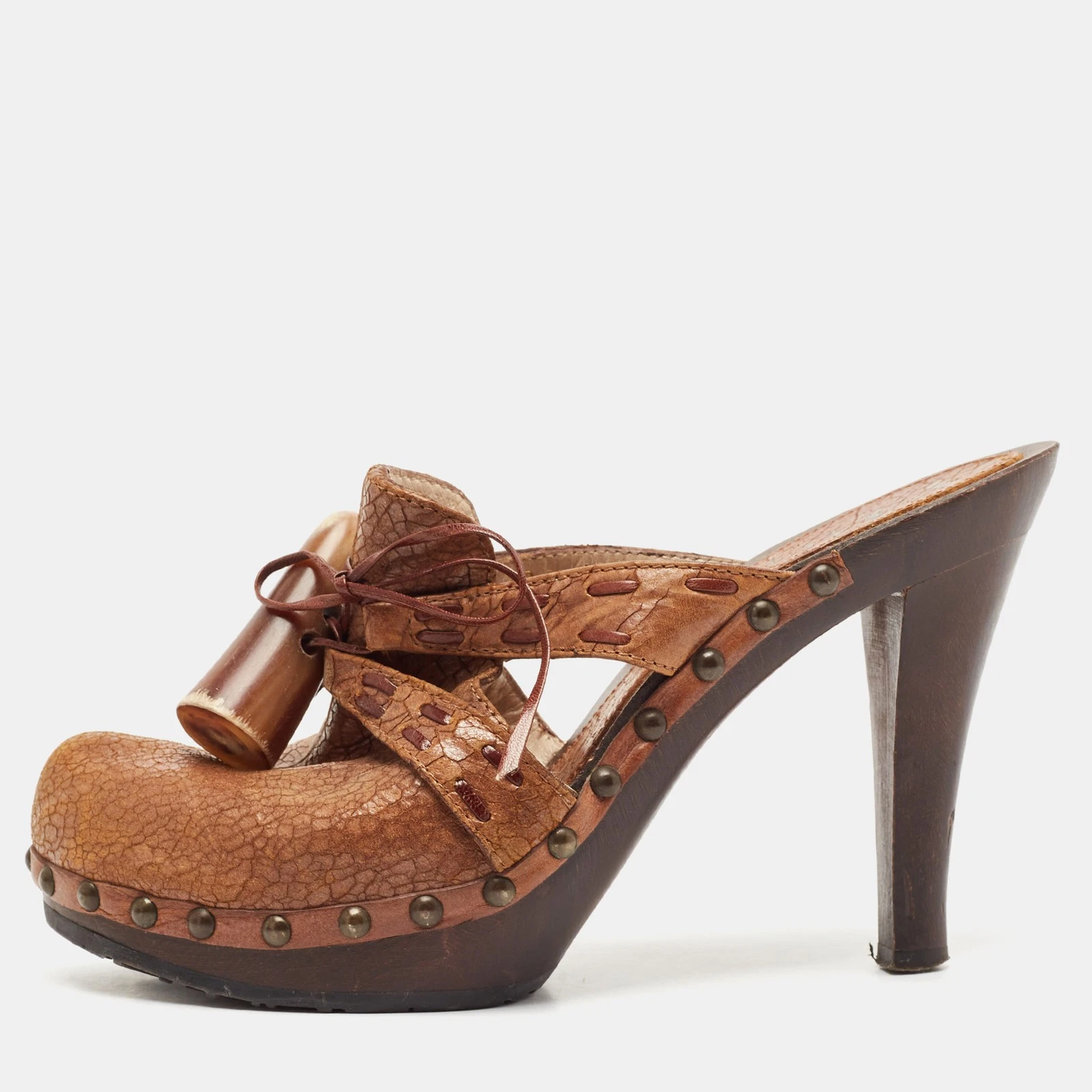 Sabots en bois plateforme cuir marron Dior taille 38