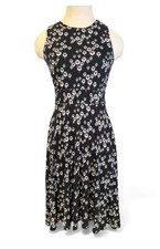 LOFT Ann Taylor Sleeveless Fit & Flare Dress Sz 0 Black Floral Career Retro Work