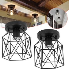 2 Pack Semi-Flush Mount Ceiling Light, Retro Black Industrial Ceiling Light