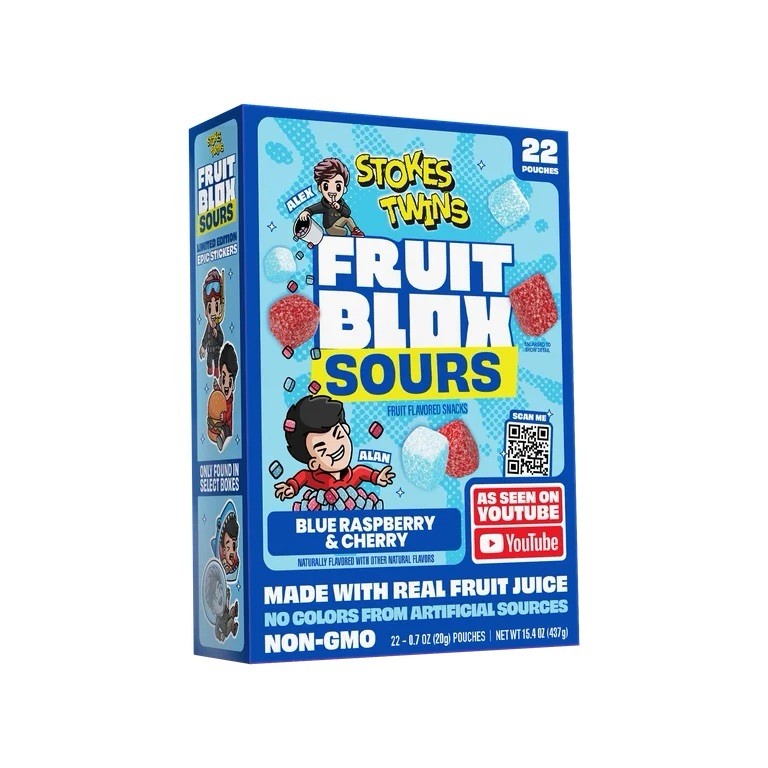 Stoke Twins Fruit Blox  Sour Fruit Snacks Blue Raspberry & Cherry 22 Count