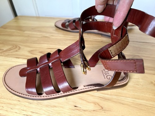 Dolce & Gabbana D&G Cognac Brown Flat Strappy Leather Gladiator Sandals 39 9 - Picture 8 of 19