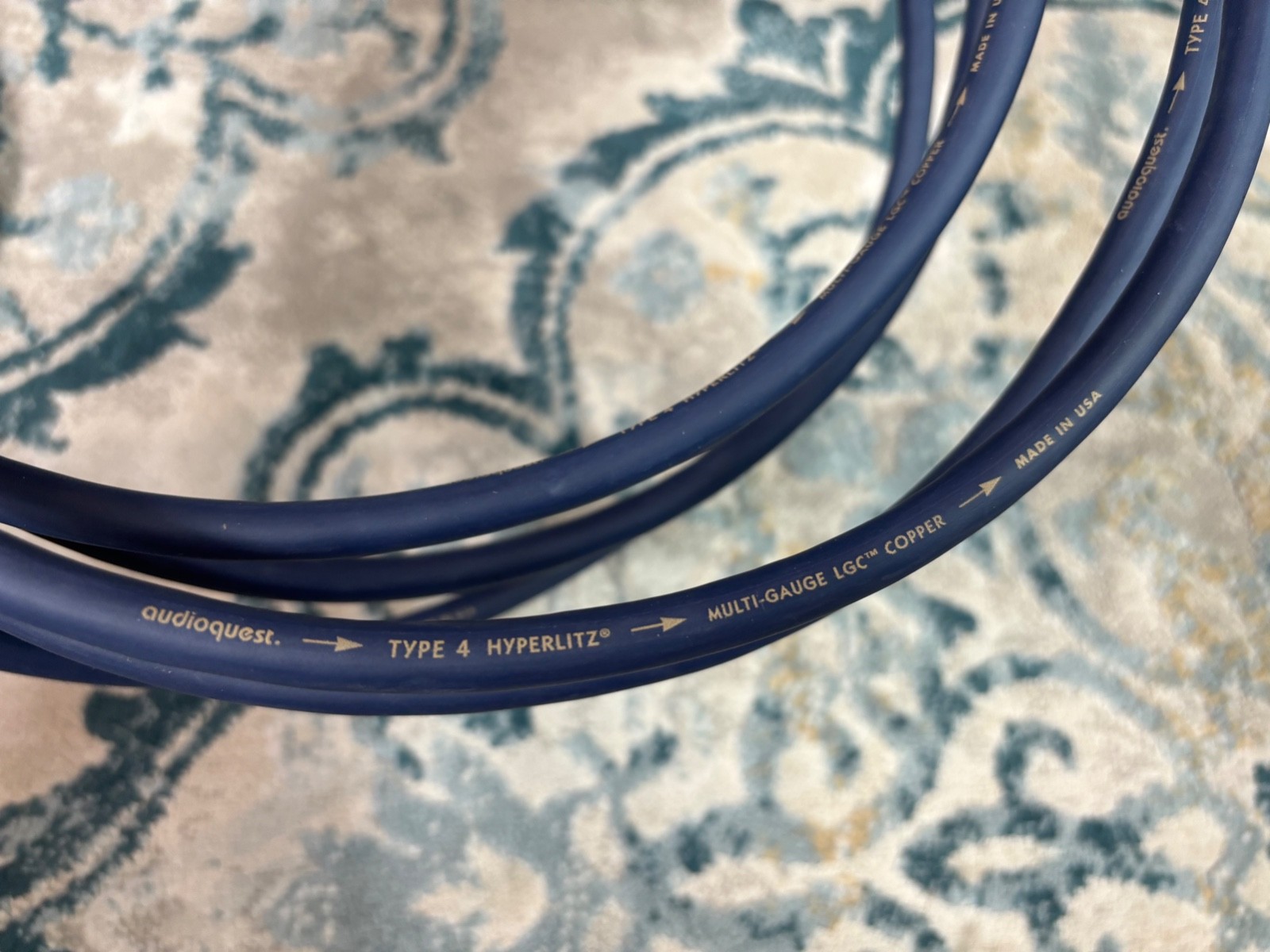 Audioquest Type 4 Speaker Cable Hyperlitz LGC Copper Blue - 15 Ft Trio - Banana