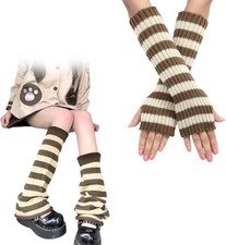 Arm Leg Warmers Striped Knitted Kawaii Coffee Stripes for Girls Women Dance