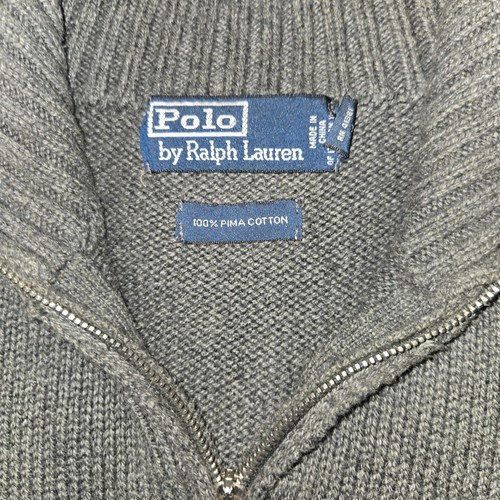 Polo Ralph Lauren Sweater Men's Large Long Sleeve 1/4 Zip Gray Pima Cotton - Picture 3 of 4