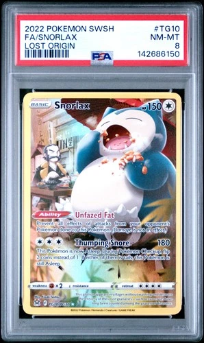 2022 POKEMON SWORD & SHIELD LOST ORIGIN #TG10 FULL ART/SNORLAX PSA 8