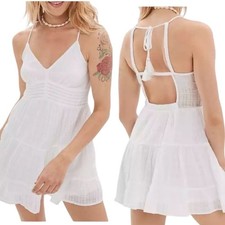 American Eagle Babydoll Mini Dress Strappy Open Back Womens Size Large White