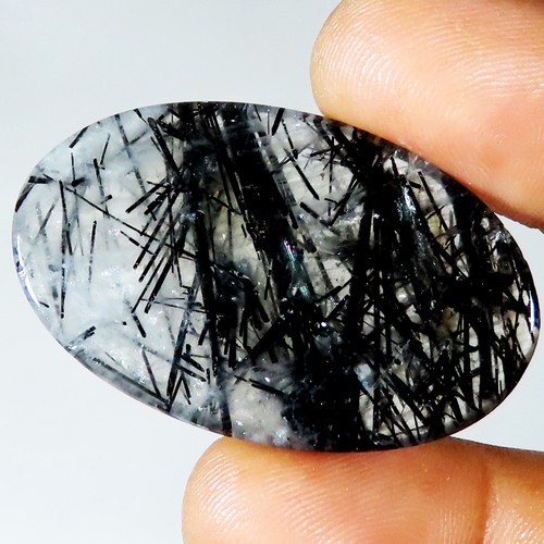 Natural Black RUTILE QUARTZ Oval Cabochon Gemstone 57.70 CT 26x43x6 mm LM-68 - Picture 3 of 7