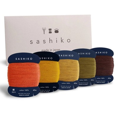 Sashiko Thread 100 Cotton Card Type 43.7 yd x 5 Colors with English Manual, S...
